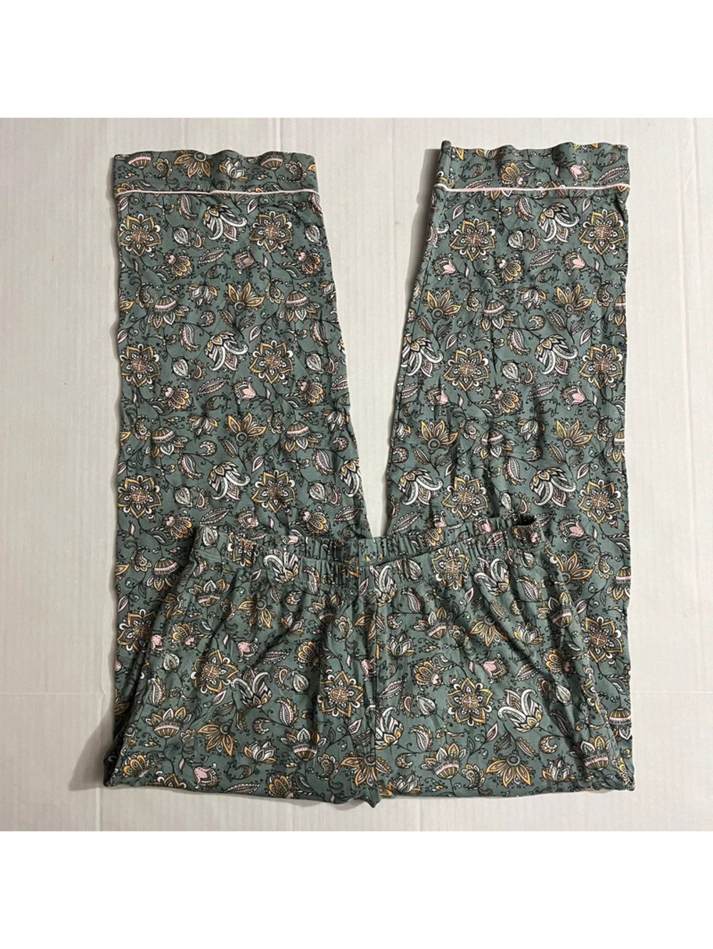 Green floral cozy pajama pants womens S